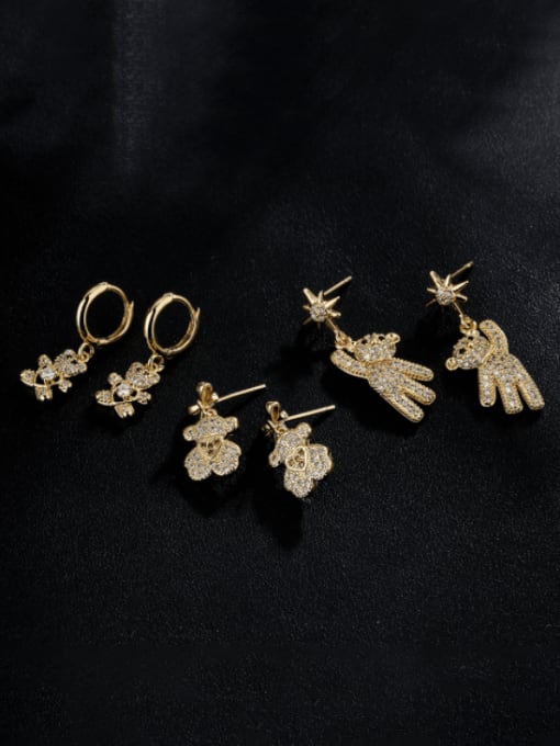 AOG BrassCubic Zirconia  Bear Vintage Stud Earring