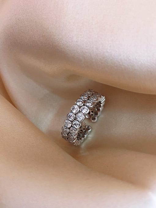 Silver. Double row Alloy+ Rhinestone White Star Trend Band Ring/Free Size Ring