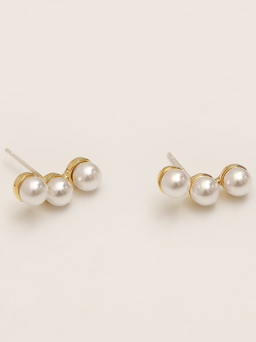 14K gold Brass Imitation Pearl Geometric Minimalist Stud Trend Korean Fashion Earring