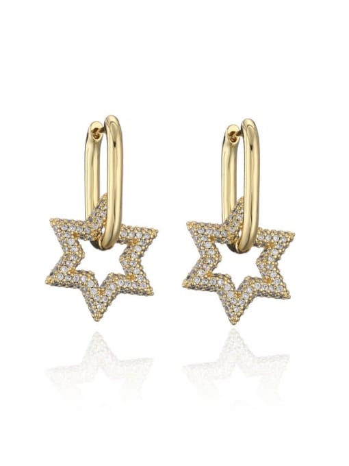 40616 Brass Cubic Zirconia  Vintage Five-pointed star Huggie Earring