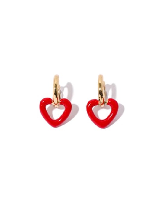 Red love Brass Enamel Heart Minimalist Drop Earring