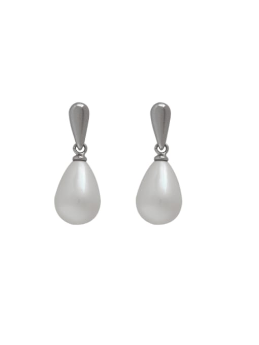 White K Brass Imitation Pearl Water Drop Minimalist Drop Earring