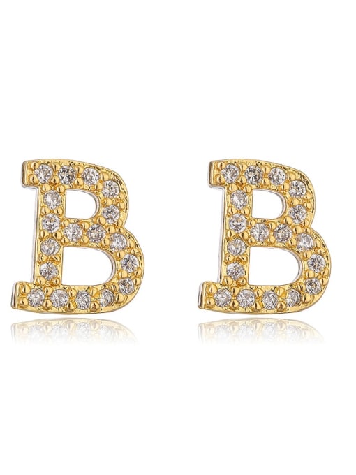 B Brass Cubic Zirconia Letter Minimalist Stud Earring