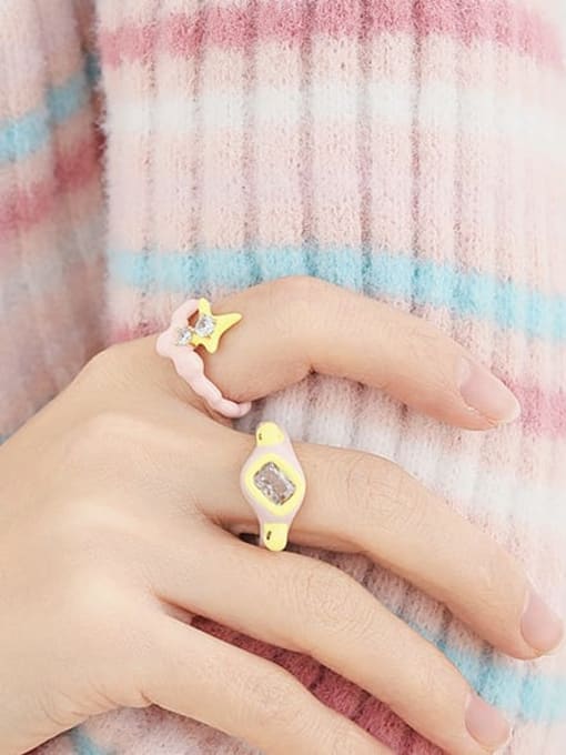 Five Color Brass Enamel Star Cute Band Ring 3