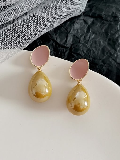 14K  gold pink Copper Imitation Pearl Water Drop Minimalist Drop Trend Korean Fashion Earring