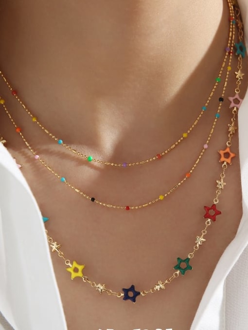 Five Color Brass Bead  Minimalist Rainbow Bracelet and Necklace Set 2