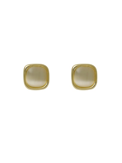Light Gold Brass Cats Eye Geometric Minimalist Stud Earring