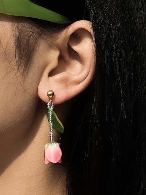Five Color Brass Resin Flower Cute Drop Earring 1