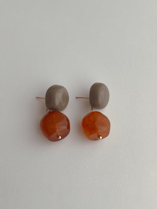 Amber earrings Brass Natural Stone Geometric Vintage Drop Earring