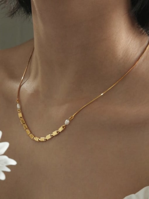 Five Color Brass Imitation Pearl Geometric Minimalist Necklace 1