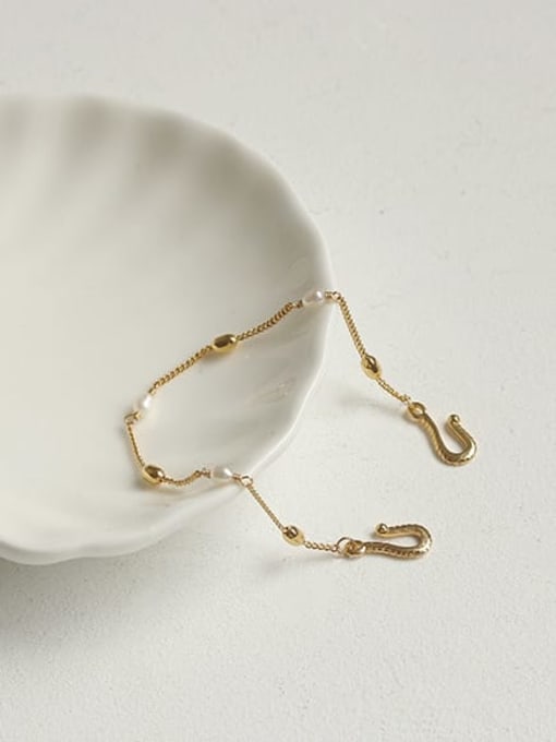 ACCA Brass Freshwater Pearl chain Vintage Link Bracelet 1