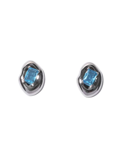 Sea blue zircon Brass Cubic Zirconia Irregular Hip Hop Stud Earring