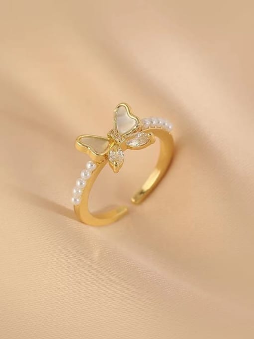 Gold JZ00211 Brass Cubic Zirconia Butterfly Dainty Band Ring