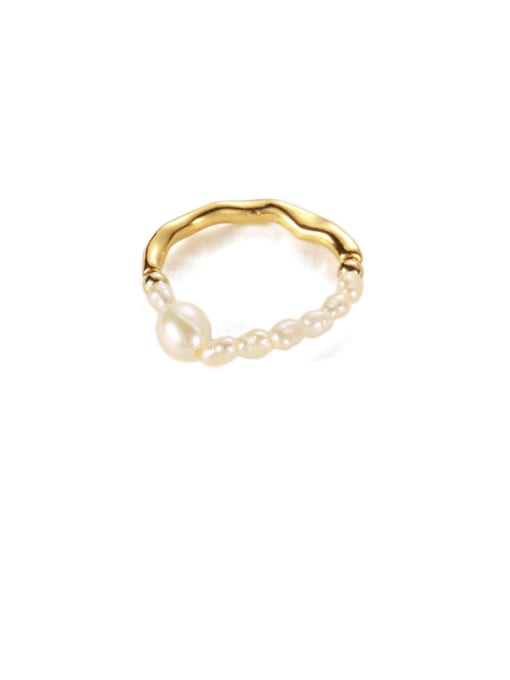 Pearl ring (adjustable elastic rope) Brass Imitation Pearl Irregular Vintage Band Ring