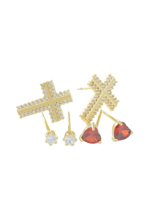 YOUH Brass Cubic Zirconia Cross Minimalist Stud Earring Set 0