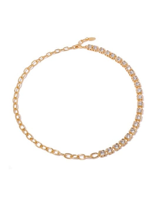 golden Brass Cubic Zirconia Geometric Vintage Asymmetry Chain Necklace