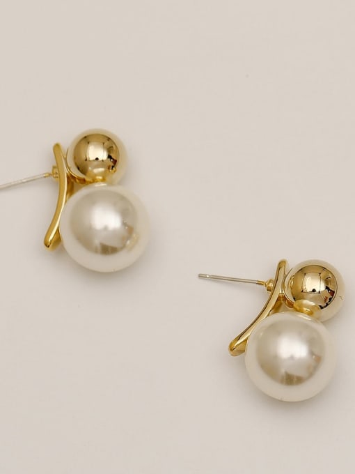 14k Gold Brass Imitation Pearl Geometric Minimalist Drop Trend Korean Fashion Earring