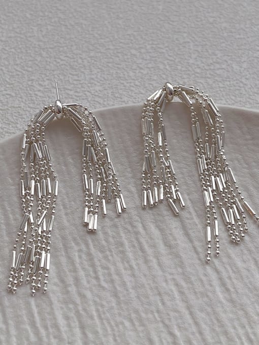 white gold  tassel earrings Brass Tassel Minimalist Drop Earring