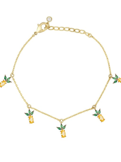 pineapple Brass Cubic Zirconia Multi Color Friut Cute Bracelet