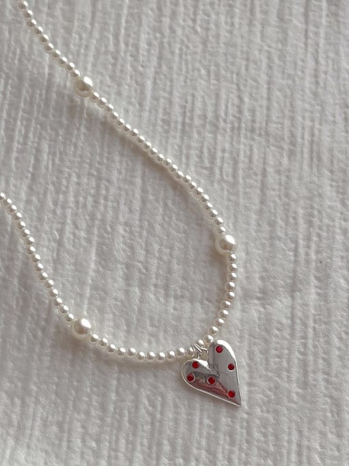 ZRUI Brass Imitation Pearl Heart Minimalist Beaded Necklace 1