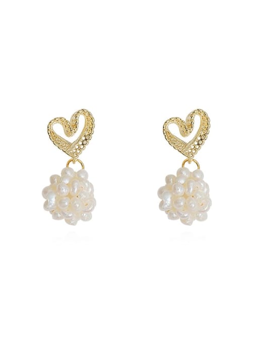 HYACINTH Copper Imitation Pearl Heart Cute Drop Trend Korean Fashion Earring 0