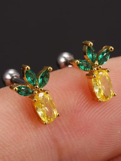 26 1 pineapple (pair) Brass Cubic Zirconia Multi Color Friut Cute Stud Earring