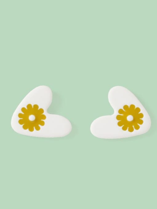 Yellow flowers on a white background Alloy Enamel Heart Cute Stud Earring
