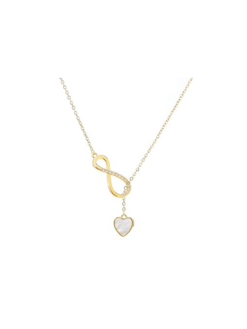 Gold XL61881 Brass Cubic Zirconia Heart Dainty Necklace