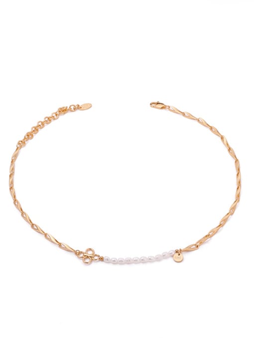 gold Brass Imitation Pearl Geometric Minimalist Necklace