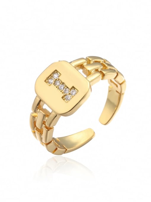 I Brass Cubic Zirconia Letter Vintage Band Ring