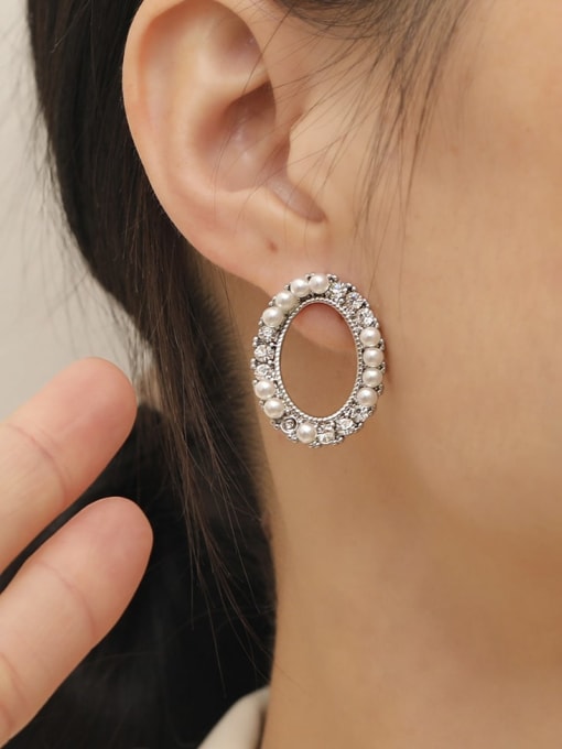 HYACINTH Brass Imitation Pearl Geometric Trend Stud Earring 1