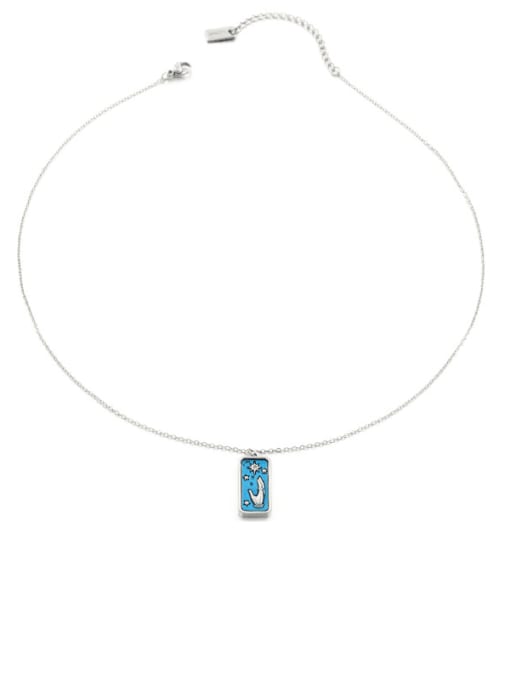 Blue oil dripping gesture (steel color) Titanium Steel Enamel Moon Vintage Necklace