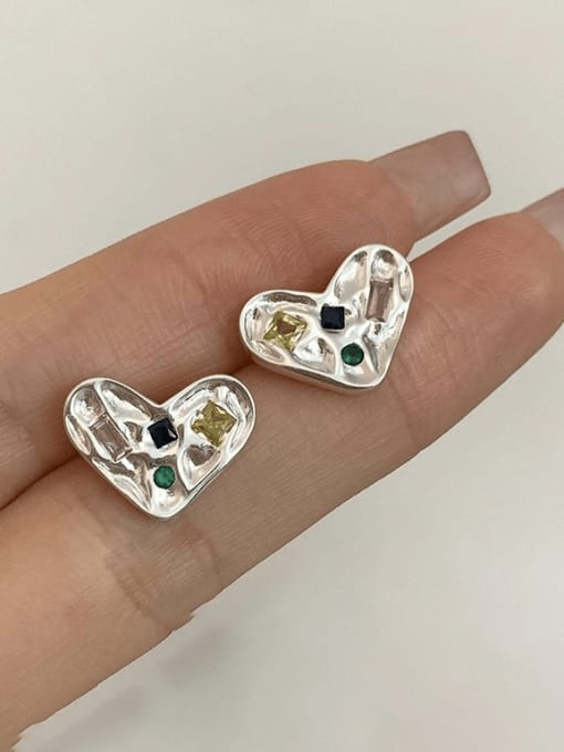 Platinum plated love earrings Brass Cubic Zirconia Heart Minimalist Stud Earring