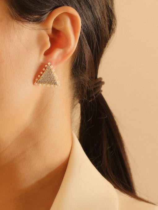 HYACINTH Brass Cubic Zirconia Triangle Vintage Stud Trend Korean Fashion Earring 1