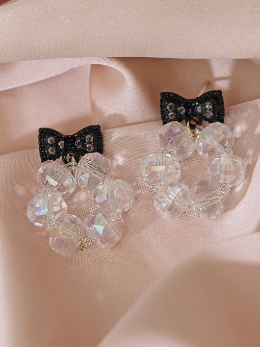 Transparent crystal beads Brass Acrylic Bowknot Vintage Drop Earring