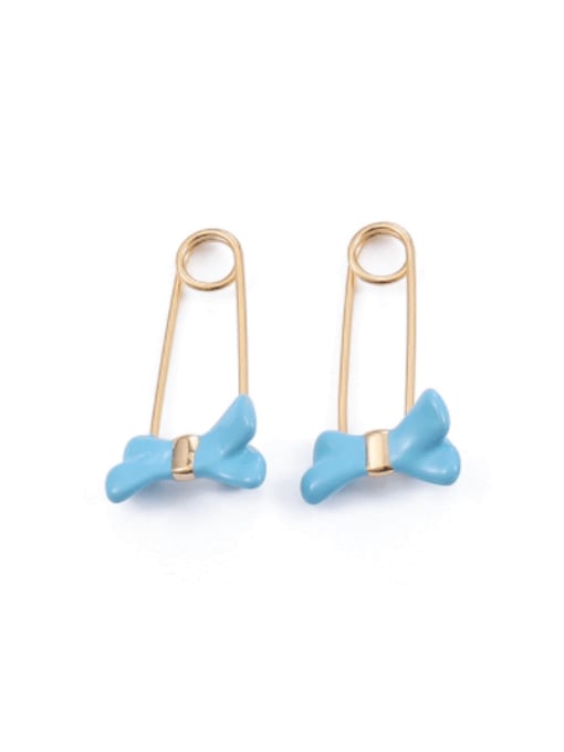 Blue bow Brass Enamel Bowknot Minimalist Single Earring(only one)