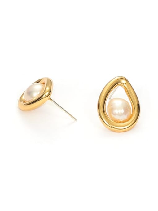 Five Color Brass Imitation Pearl Water Drop Vintage Stud Earring 3