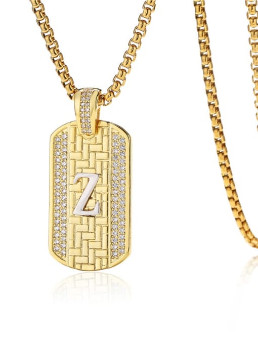 Z Brass Cubic Zirconia Letter Vintage Geometric Pendant Necklace