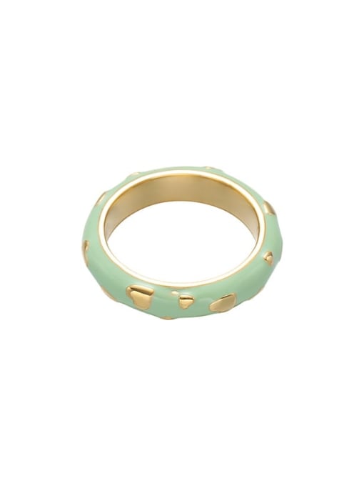 Fresh Green Brass Enamel Geometric Cute Band Ring