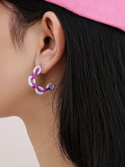 Five Color Brass Enamel C Shape Cute Stud Earring 1