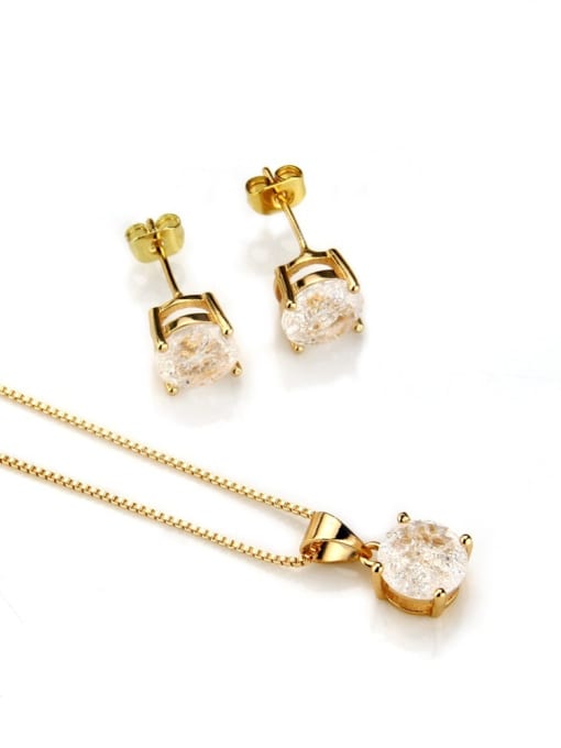 Gold plated white zircon Brass Round Cubic Zirconia Earring and Necklace Set