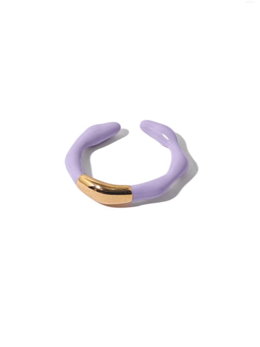 Purple drop oil Brass Enamel Irregular Minimalist Band Ring
