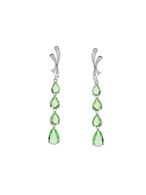 OUOU Brass Cubic Zirconia Green Tassel Luxury Drop Earring
