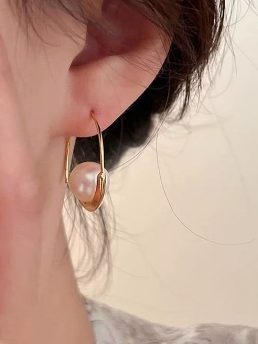 YOUH Brass Imitation Pearl Geometric Minimalist Hook Earring 1