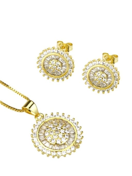 Gold plated white zirconium Brass Dainty Round Cubic Zirconia Earring and Necklace Set