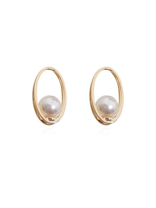 HYACINTH Copper Imitation Pearl Geometric Minimalist Stud Trend Korean Fashion Earring 0