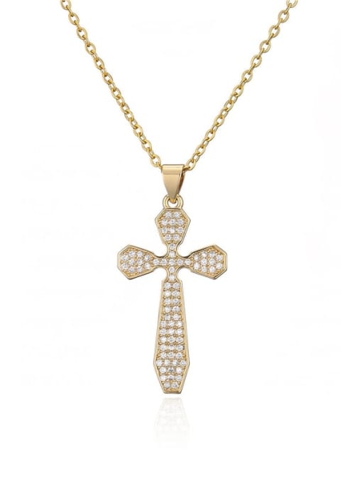 20686 Brass Cubic Zirconia Cross Vintage Regligious Necklace