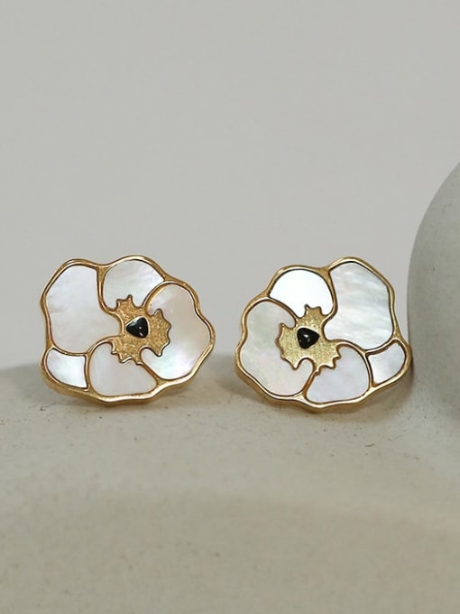 Five Color Brass Shell Flower Cute Stud Earring 2