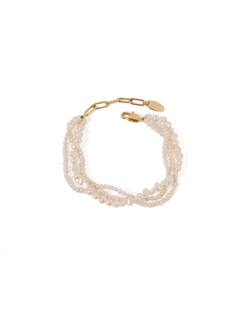 3-layer chain Brass Imitation Pearl Geometric Vintage Multi Strand Necklace