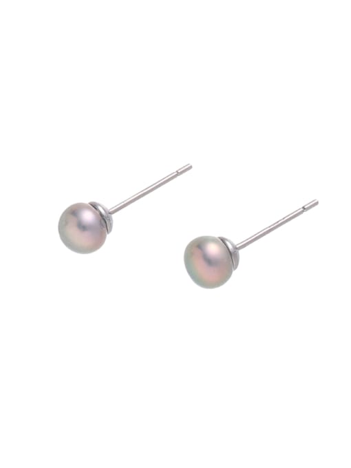 5.56mm Grey Pearl Brass Imitation Pearl Geometric Minimalist Stud Earring